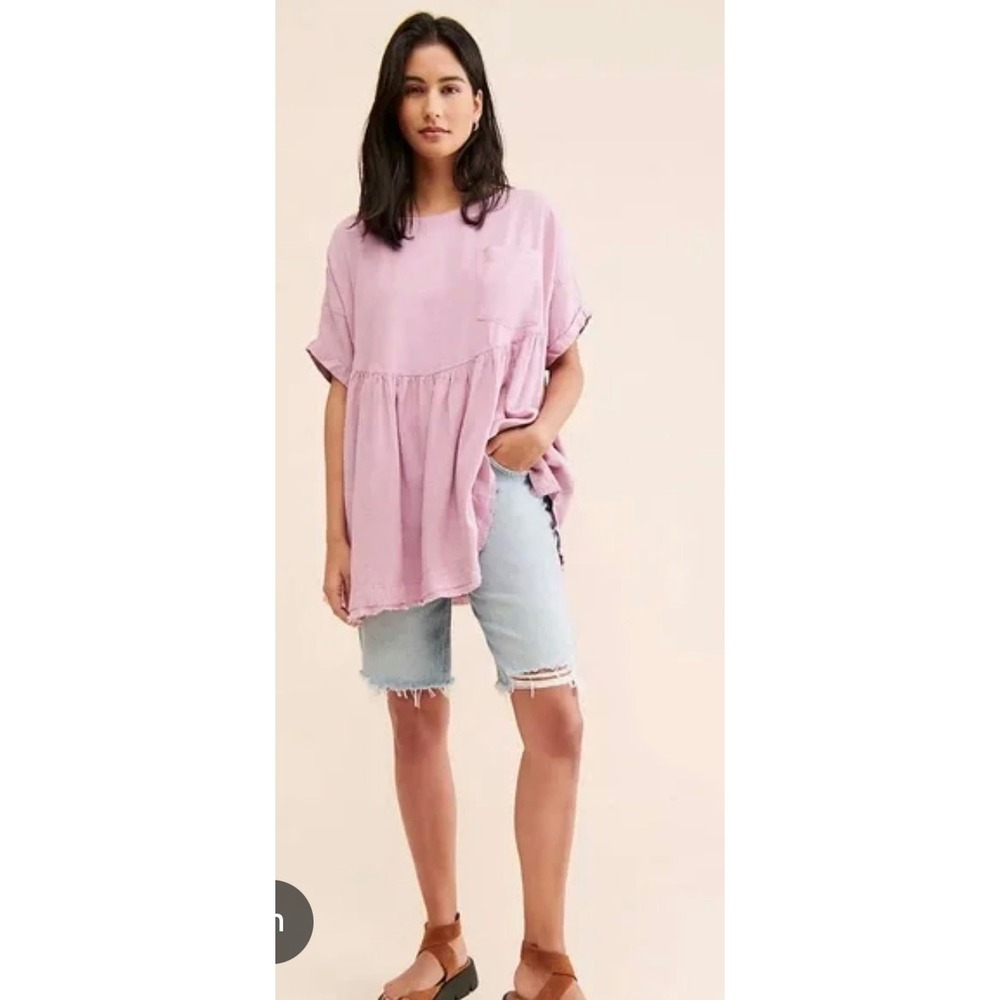 We The Free Pink Linen Moon City Tunic Top XL Boho Frayed Hem Boho - Picture 1 of 11